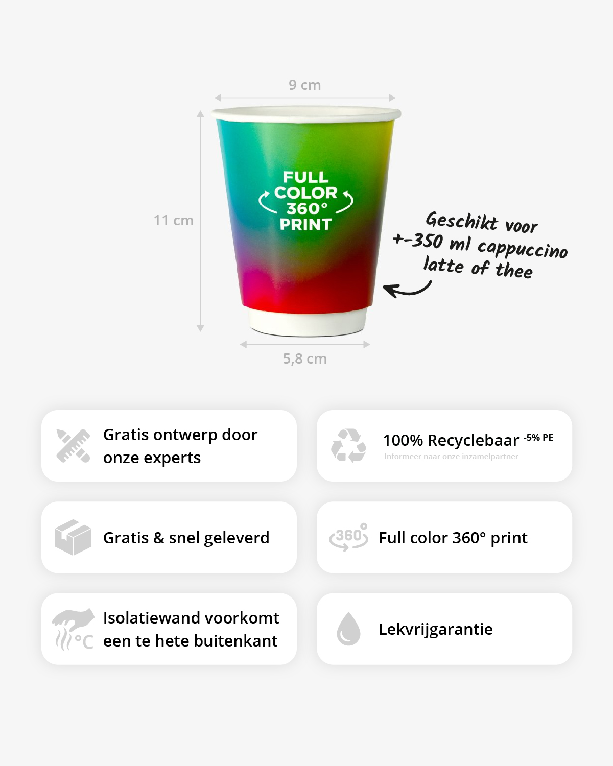 Koffiebekers dubbelwandig 12 oz (350 ml) Bedrukt (full color) sfeerfoto 3