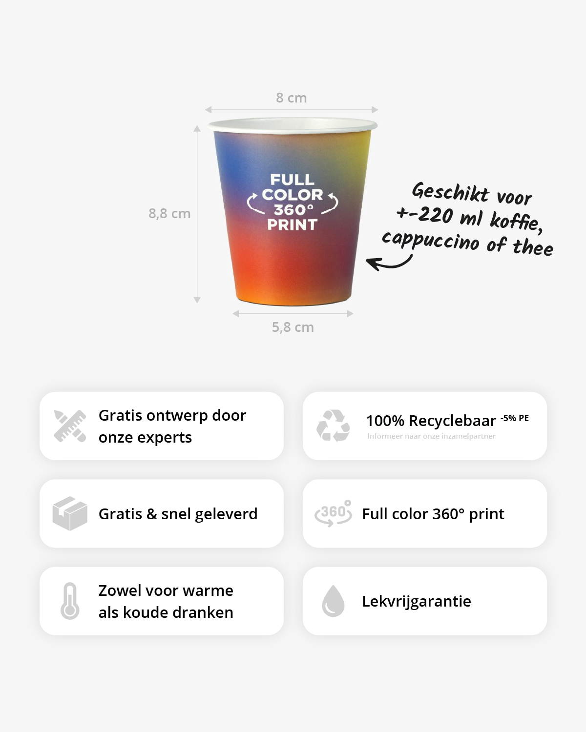 Koffiebekers 8 oz (220 ml) Bedrukt (full color) sfeerfoto 2