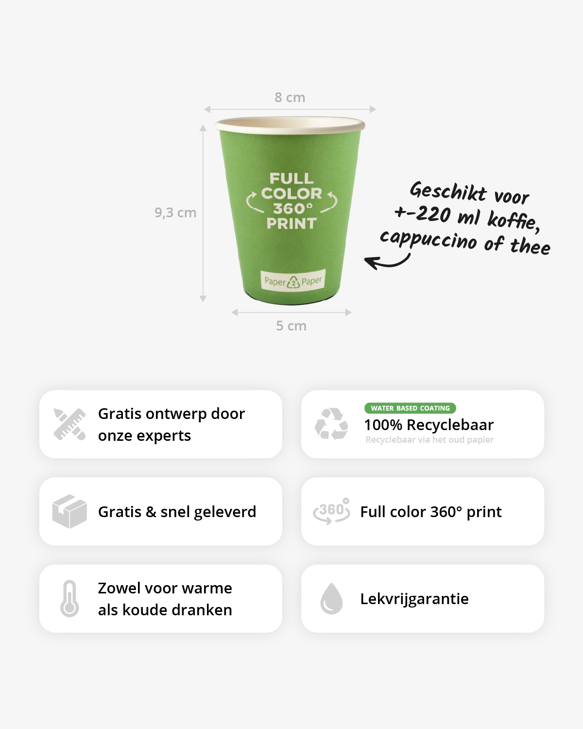 Koffiebekers Paper2Paper 8 oz (220 ml) Bedrukt (full color) sfeerfoto 2