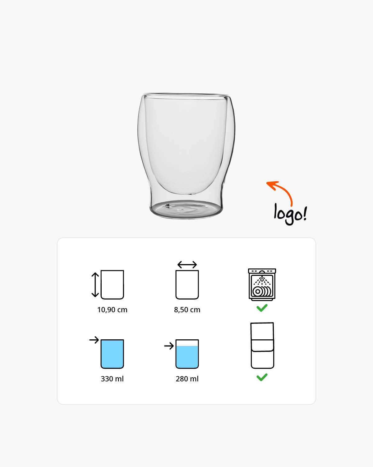 Leo dubbelwandig glas 330 ml Gravure (zandstralen)  of Bedrukt (1 kleur)  sfeerfoto 2