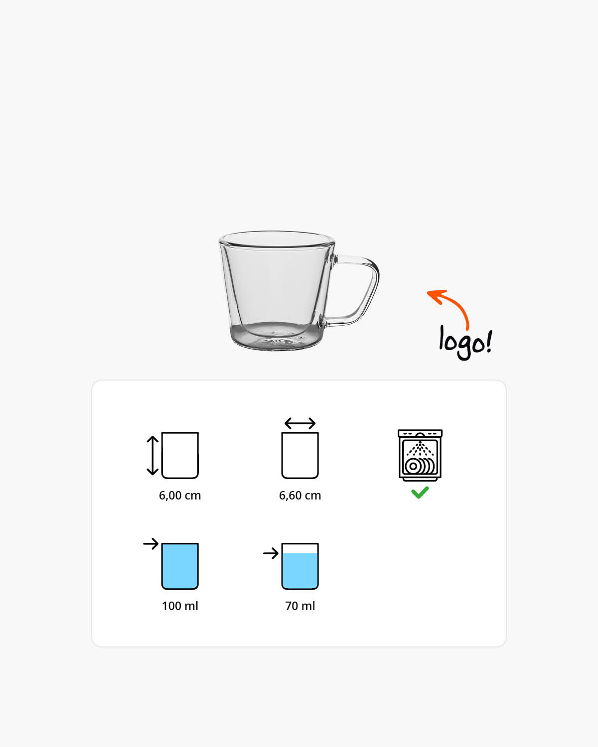 Oskar dubbelwandig glas met oor 100 ml Gravure (zandstralen)  of Bedrukt (1 kleur)  sfeerfoto 1