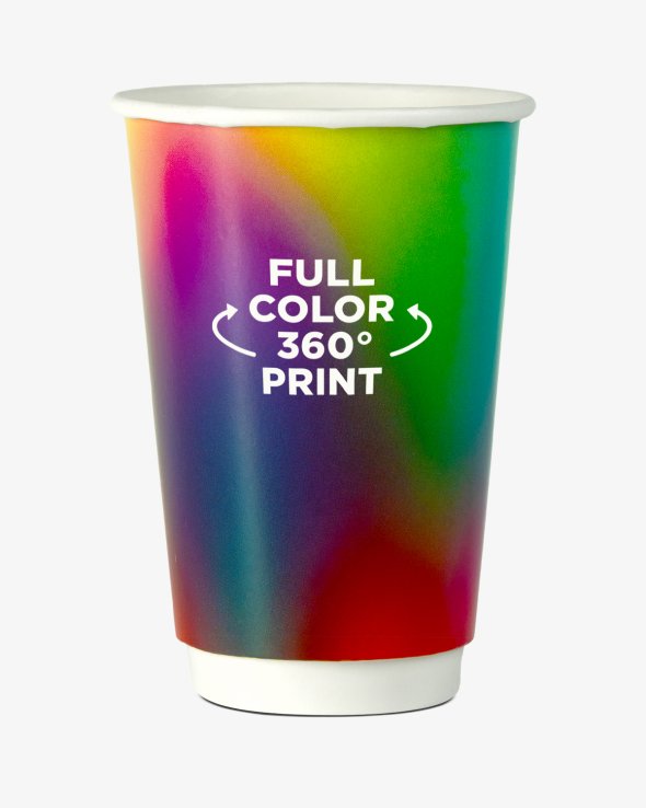 Koffiebekers dubbelwandig 16 oz (450 ml) Bedrukt (full color)